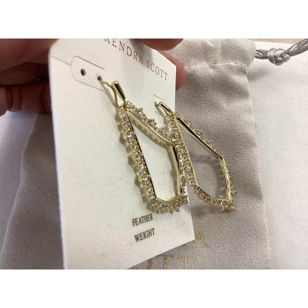 Kendra Scott Sookie Earrings Gold Crystal Feather Weight Dangle Drop‎ - Picture 4 of 5